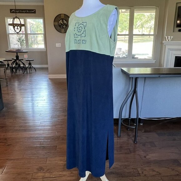 Vintage Jessica Howard Woman Size 18 Dress Long Midi Maxi Blue Green Sleeveless - Picture 3 of 10